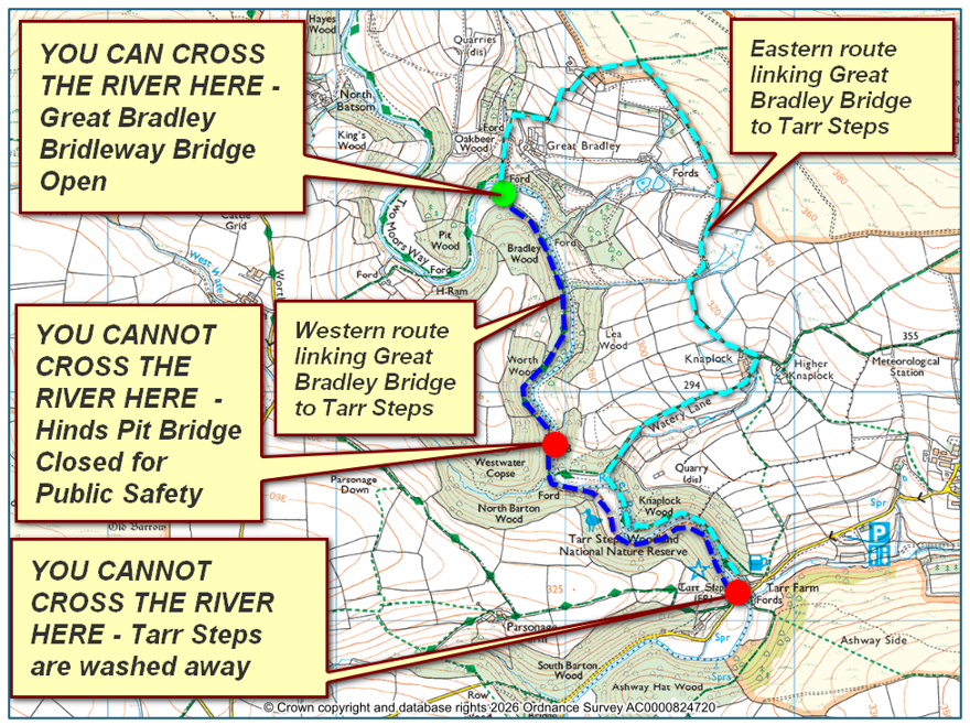 Map showing alternative access around Tarr Steps